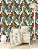 Parrots on Leaves Wallpaper