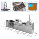 Blazon 150-Inch 4-Burner 108K BTU Outdoor Kitchen Island With Pizza Oven, Rotisserie & Refrigerator (SAK36412)