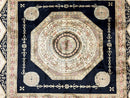 Tibetan Rug 8x10, Nepali Area Rug, Soft New Zealand Wool Carpet 8 x 10 ft, Black Tan Beige, Vintage Handmade Rug, French Aubusson Pattern