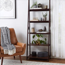 Ladder Bookshelf Organizer Espresso Rubberwood Frame 14 Inch Depth 70 Inch Tall