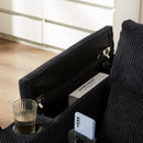 Convertible Chaise Lounge 63' Loveseat Sofa Bed with USB Ports, Cup Holders, Phone Holder & Storage, Black Corduroy