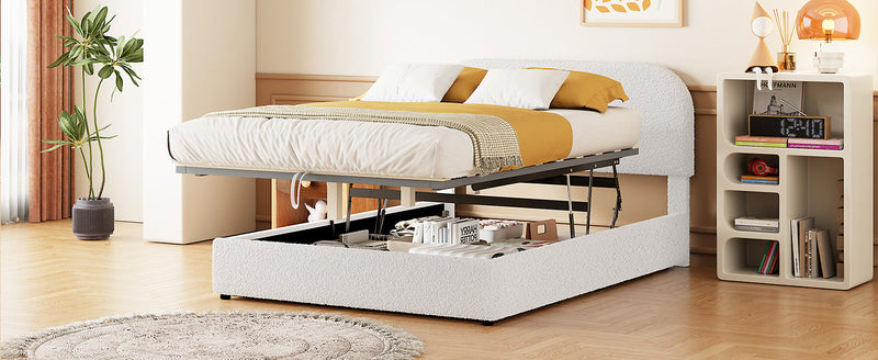 Walker Edison | Teddy Full Size Upholstered Platform Bed with Hydraulic Storage