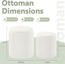 Compact Round Velvet Storage Ottoman TwoPack White