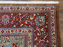 Persian Qum Rug 7x11, Beige and Red, Highly Detailed Floral Pattern, Fine 260 KPSI
