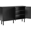 ON-TREND Minimalist Shoe Cabinet with 5 Solid Wood Legs, Cream Style Sideboard Buffet Cabinet with Fluted Doors, Large 4-Door Storage Cabinet with Adjustable Shelves for Living Room, Black, 55.1*13.7'