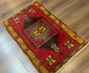 Turkish Yastik Rug 2x3, Geometric Medallion, Small Turkish Wool Rug, Red