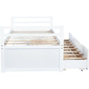 Twin Size Bed with Headboard, Footboard, Trundle and Three Storage Drawers, Twin Size Pine Wood Bed with Headboard, Footboard,White