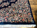 Antique Persian Kerman Rug 10x13, Navy Blue Floral Carpet, Fine 270 KPSI