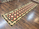 Vintage Runner Rug 3.5 x 14, Long Runner Rug, Stark Custom Made Carpet, European Design, Red Black Ivory Tan, Long Rug for Hallway