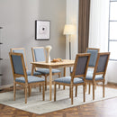 Rustic French Country Dining Chairs Set of 6 with Cane Backrest & Upholstered Seats in Slate Blue Solid Rubberwood
