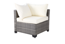 All-Weather 7-Piece Gray PE Wicker Patio Conversation Set with Beige Cushions and coffee table
