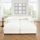 Stylish White Chenille 2-Seater Sofa with Ottoman Storage, Cylindrical Backrest and Armrests, Modern Fabric Loveseat