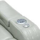 Modern PU Leather Power Recliner with Cooling Cup Holder, Bluetooth Speaker, LED Lights, USB Ports, Tray Table, Arm Storage, Grey
