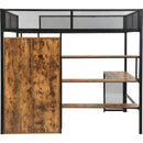 Full Size Metal Loft bed with Built-in Desk, Wardrobeand Shelves, Black(ETA:1.23)