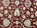 Peshawar Rug 9x11, Pakistani Oriental Carpet, Maroon and Beige, Floral Allover, Wool Hand Knotted Handmade Vintage Rug