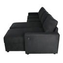 Convertible U-shaped Sectional Sofa with Storage Chaise Lounges and USB Ports, Black Twill Polyester, 103.9 Inches