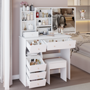 37' Middle Size Left Drawer Desktop Vanity Table + Cushioned Stool, Extra Large Right sliding mirror, Multi Layer High Capacity Storage, Practical Fashionable Dresser, Suitable For Large Space