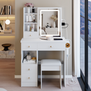 29.2' Small Size Left Drawer Desktop Vanity Table + Cushioned Stool, 2 AC+2 USB Power Station, Hair dryer bracket, Extra Large Touch Control Sliding LED Mirror, Tri-color Switching, Brightness Adjust