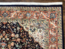 Indo Persian Rug 8x10, Midnight Blue & Red, Handmade Vintage Wool Carpet, Floral Medallion