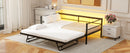 Twin Size Metal Daybed with LED and Adjustable Trundle, Pop Up Trundle, Black