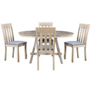 TREXM 5-Piece Wood Dining Table Set Round Extendable with Chairs Natural Wood Wash Solid Wood Construction