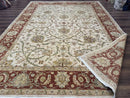 Pakistani Rug 9x12, Floral Allover Peshawar Carpet, Chobi, Beige and Rust Red, Traditional