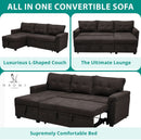 Espresso Velvet Sleeper Sectional Sofa Bed Chaise Set
