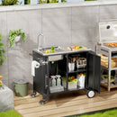 Outdoor Grill Cart with 304 Stainless Steel Sink and Cabinet, Black and Silver, L38' x W18' x H35'