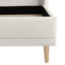 King Size Upholstered Platform Bed Boucle Fabric and Wingback Headboard, Rounded Corners, White