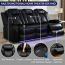 Black Leather Power Recliner Sofa Set With USB Ports