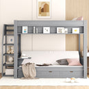Wood Full Size Convertible Bunk Bed With Storage Staircase, Bedside Table, And 3 Drawers - Gray