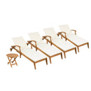 OUTDOOR RECLINER SIDE TABLE SET - COMES WITH 2 INCH CUSHION AND ADJUSTABLE BACKREST CHAISE LOUNGE WITH WHEEL & FOLDABLE AND ADJUSTABLE ACACIA WOOD SIDE TABLE FOR POOLSIDE PORCH