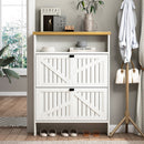 4-Layer Folding White MDF Shoe Cabinet with Metal Rounded Corners – Convenient Shoe Storage