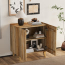 TREXM Wood Accent Cabinet with Storage, Rustic Mango Wood Storage Cabinet with Fluted Design and Adjustable Shelf for Dining Room, Kitchen, and Living Room (Natural)