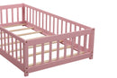 Twin size Floor Platform Bed with Fence and Door ,Pink