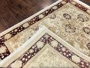 Peshawar Rug 5x7, Beige and Maroon, Vintage Handmade Wool Traditional Carpet 5 x 7 ft, Pakistani Rug, Agra Pattern, Very Fine 260 KPSI