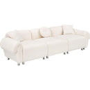 beige teddy-wool fabric with 3 pillows, three-seat sofa can be placed in living room and other scenes