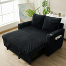 53 Inches Black Corduroy Fabric Sleeper Sofa USBPort