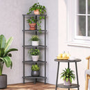 Industrial 5 Tier Corner Shelf Stand Black Metal Frame