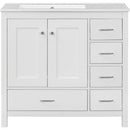 36" White Bathroom Vanity with Ceramic Sink Combo, Abundant Storage Cabinet -2 Soft-close doors and 5 drawers