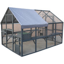 Spacious Wooden Cat Catio Outdoor Kitty House with Bridges and Roof Cover in Gray, 110 Inch