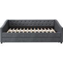 Full Size Daybed with Twin Size Trundle Upholstered Tufted Sofa Bed, with Button on Back and Copper Nail on Waved Shape Arms-Dark Grey