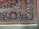 Persian Kashan Rug 4x7, Red and Navy Blue Semi Antique Vintage Wool Oriental Carpet, Hand Knotted Rug, Floral Medallion, High Quality Fine Carpet