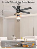 52 Inch Flush Mount Ceiling Fan With Remote App Control
