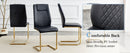 A modern minimalist style round transparent tempered glass table with gold metal legs, paired with 4 modern PU leather high-back dining chairs, bring a luxurious experience.