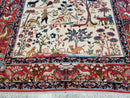Antique Persian Isfahan Rug 5x7, Animal and Human Pictorials, Hand Knotted Fine Oriental Wool Carpet, Cream and Red, High KPSI, Vintage Rug 5 x 7 ft