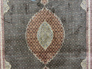 Persian Tabriz Rug 7x10, Very Fine 330 KPSI 50 Raj, Black and Beige, Handmade Wool Vintage Persian Carpet