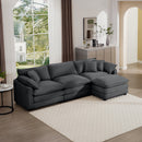 Grey Corduroy 3-Seater L-Shaped Sofa with Ottoman - Comfortable and Stylish for Small Living Rooms