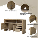 U_Style 60' 3-Door Sideboard with 3 Drawers - Modern Solid Ash Veneer MDF Sideboard, Semi-Open Shelf & Center Semi-Circular Cutout in Back Panel, Large Storage Cabinet for Living Room, Hallway, Dining