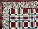Indian Hand Stitched Rug 4x6, Vintage Carpet, Checkerboard Floral Pattern, Maroon Ivory, Flatweave, Wool